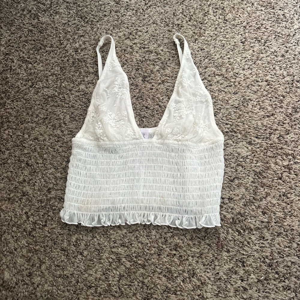 Urban Outfitters Cream Lace Smocked Tank